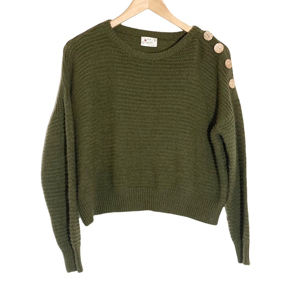 Green Sweater With Shoulder Button Detail Size L